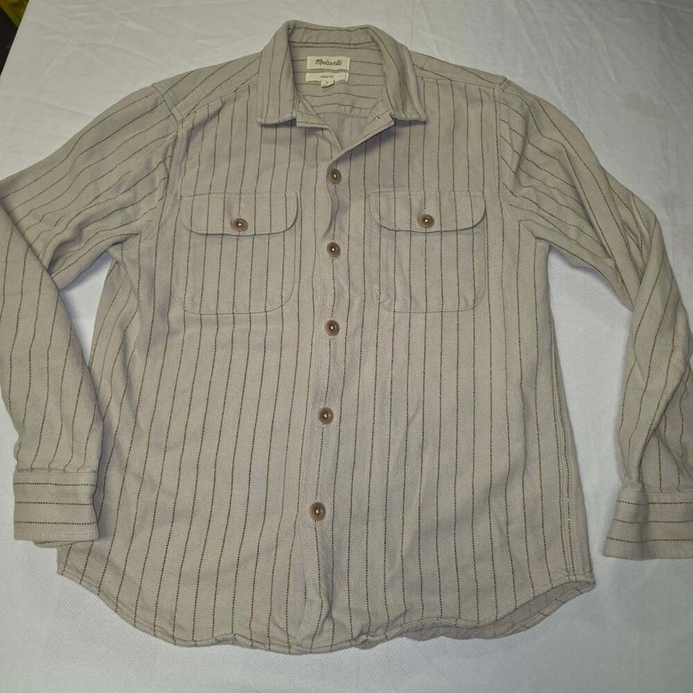 Madewell Men's Beige Striped Easy Fit Long Sleeve Button Down Shirt S